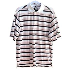 FootJoy Golf Polo Short‎ Sleeve Collar Pink Black White Striped Mens Size Medium